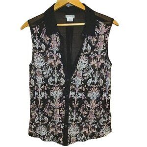 Cooperative Button Down Sheer Patterned High-Low Medium Vest